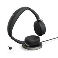 JABRA Evolve2 65 Flex Stereo + Wireless Charger - Wireless Headset - UC Certified - Foldable - Active Noise Cancelling - USB C