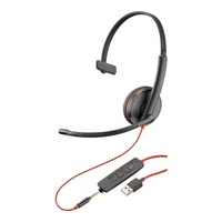 HP Poly Blackwire C3215 Corded Headset - Mono - UC - 3.5mm - USB A