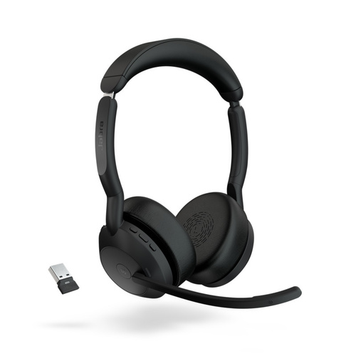 JABRA Evolve2 55 Stereo Wireless Headset - UC Certified - Active Noise Cancelling - 30m Range - 28mm Driver - USB A