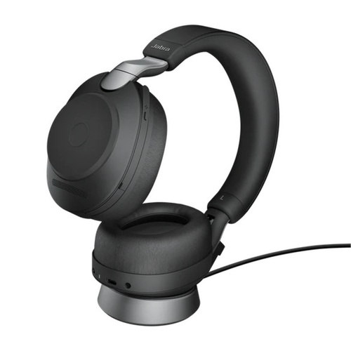 JABRA Evolve2 85 Stereo + Charging Stand - Wireless Headset - UC Certified - Active Noise Cancelling - 30m Range - USB C