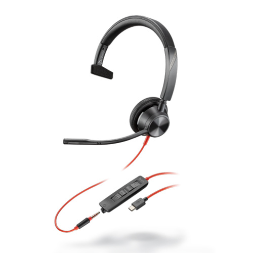 Plantronics Blackwire 3315 Corded Headset - Monaural - UC - 3.5mm - USB A 