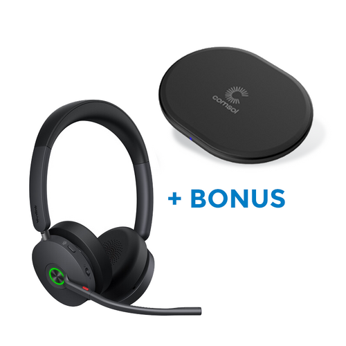 Bonus - Black COMSOL QI Charger - with Yealink (BH74) Wireless Headphones - Stereo - MS Certified - USB C + A Adapter