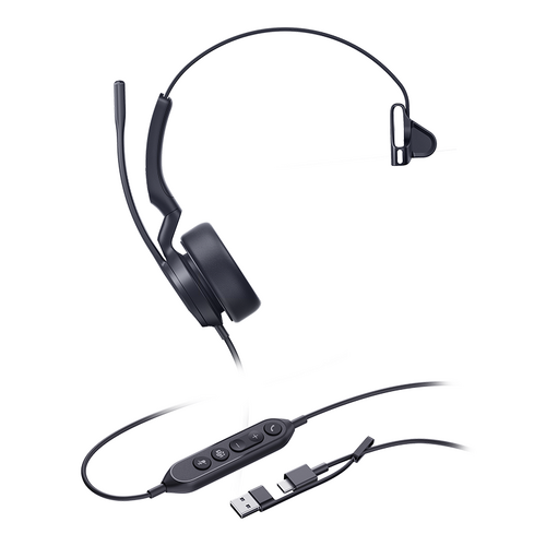 Yealink (UH44) Wired Headphones - Mono - MS Certified - Active Noise Cancelling Microphone - USB C Native - USB C + A Adapter